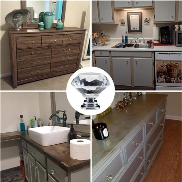 12 Pack Drawer Knobs Diamond Shaped Crystal Glass 30mm Cabinet Knobs - Picture 7 of 7